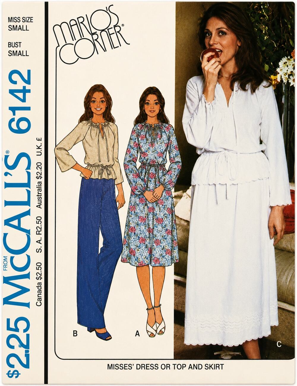 Vintage McCall's Pattern 6142 Boho Prairie Pullover Dress Raglan Top Skirt 10-12